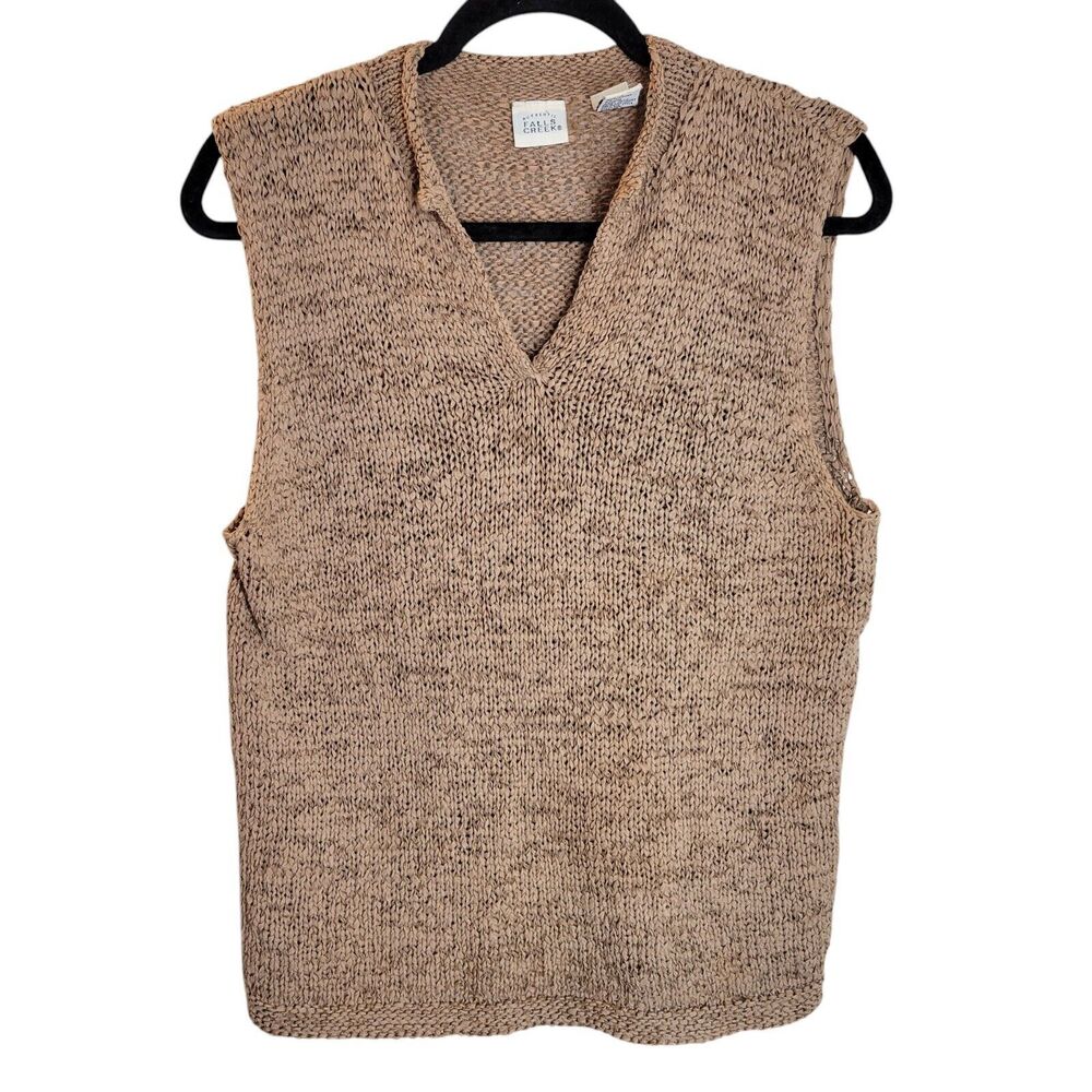 Falls Creek Womens Sz L Brown Solid Sleeveless Kniited Vest